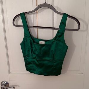 Aritzia Jade Green Satin Crop Top
